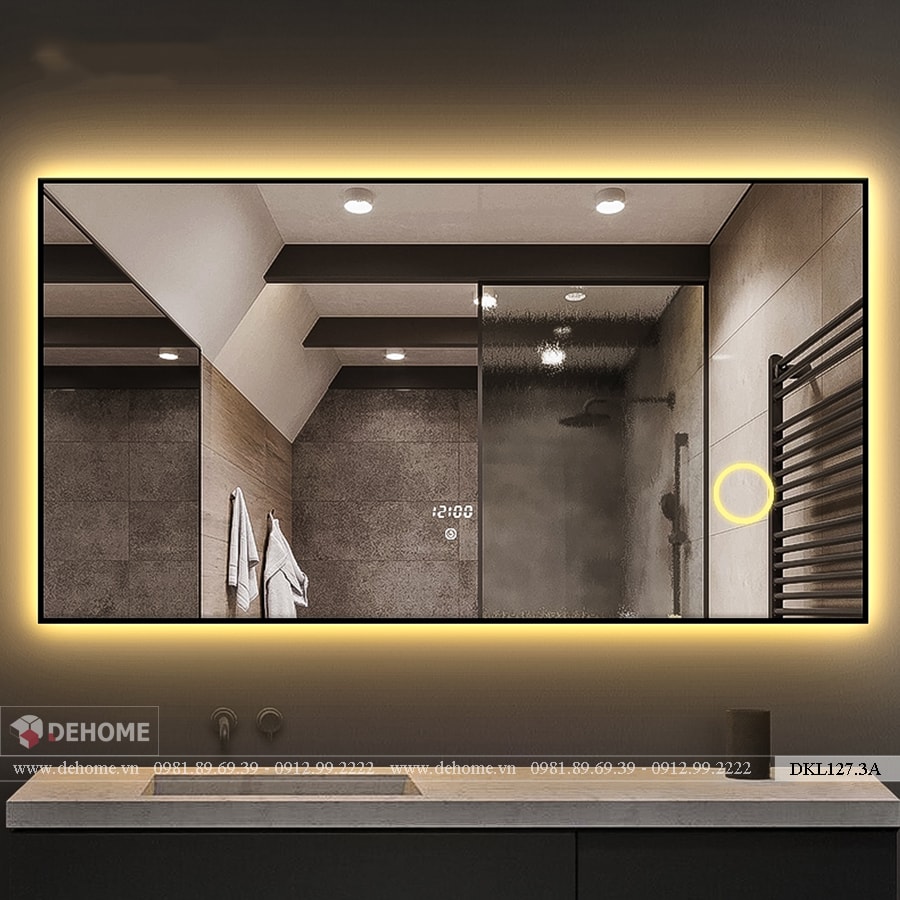 Đừng bỏ lỡ sản phẩm gương nhà tắm có khung sơn tĩnh điện và đèn LED, tạo nên không gian mộc mạc và hiện đại. Đèn LED sáng tạo thêm ánh sáng dịu nhẹ cho buổi tắm thư giãn thêm khoái trá.