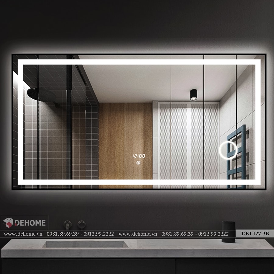 Gương Trong Nhà Tắm Có Đèn Hình Chữ Nhật Dehome - DKL127.3B
