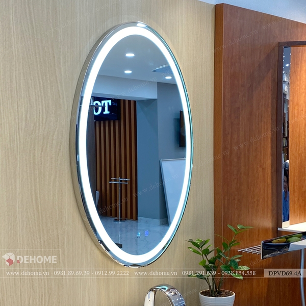 Gương Nhà Tắm Hình Oval Có Đèn Led Viền Inox Cao Cấp - DPVD69.4A