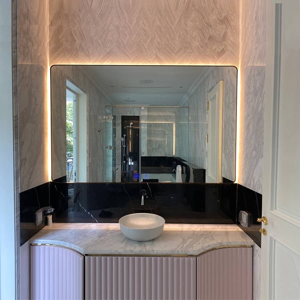 Gương phòng tắm khung inox mạ vàng PVD cao cấp Dehome - DPVD9815.4A