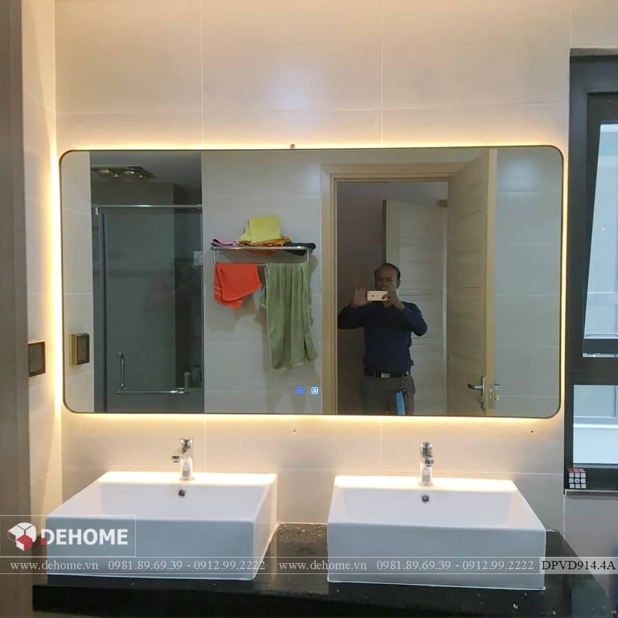 gương nhà tắm có đèn khung viền mạ pvd cao cấp