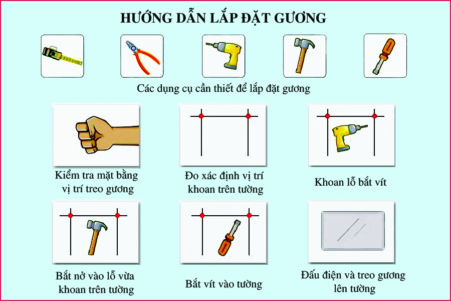 lắp đặt gương đèn led treo tường