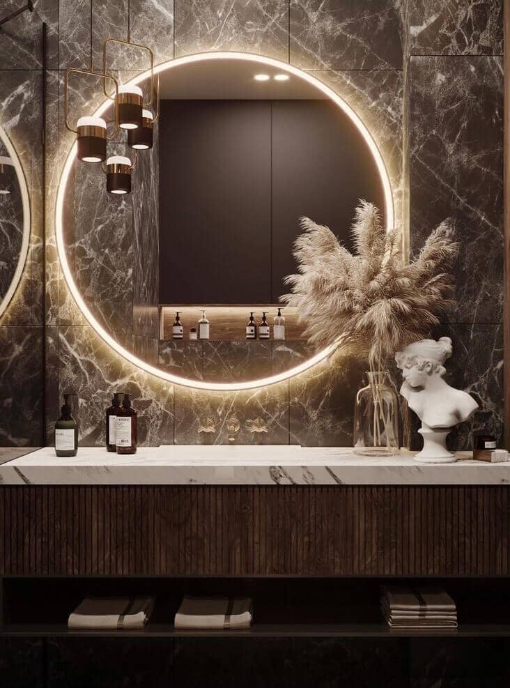 gương đèn led hình tròn nhà tắm cao cấp