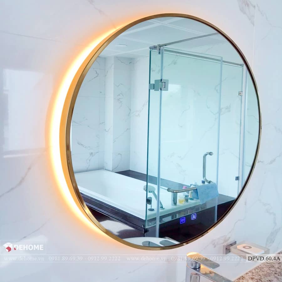 gương nhà vệ sinh khung mạ có đèn led dehome