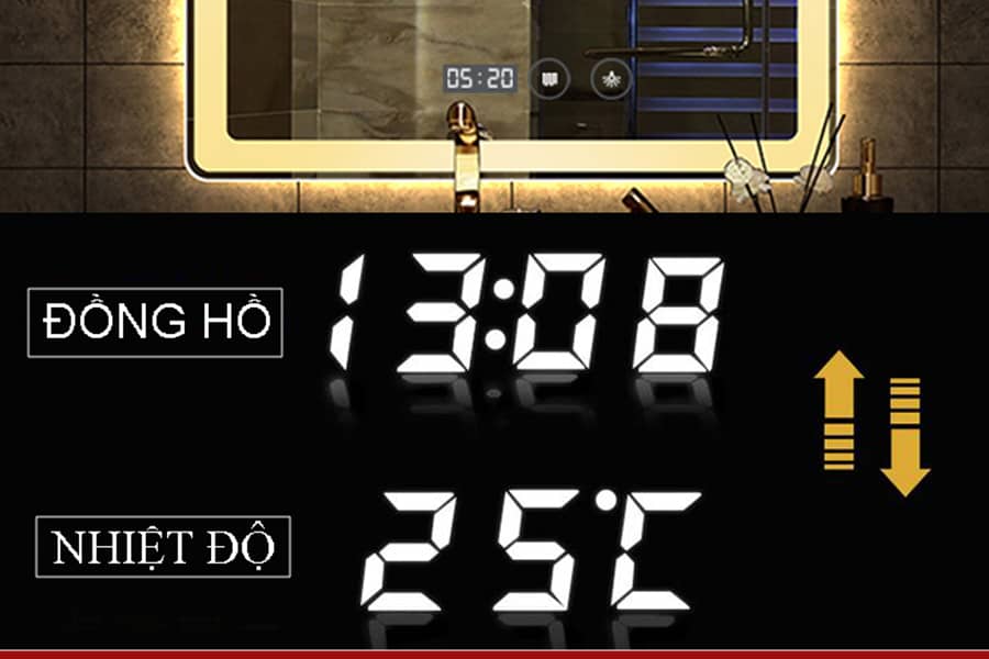gương đèn led tích hợp đồng hồ nhiệt độ