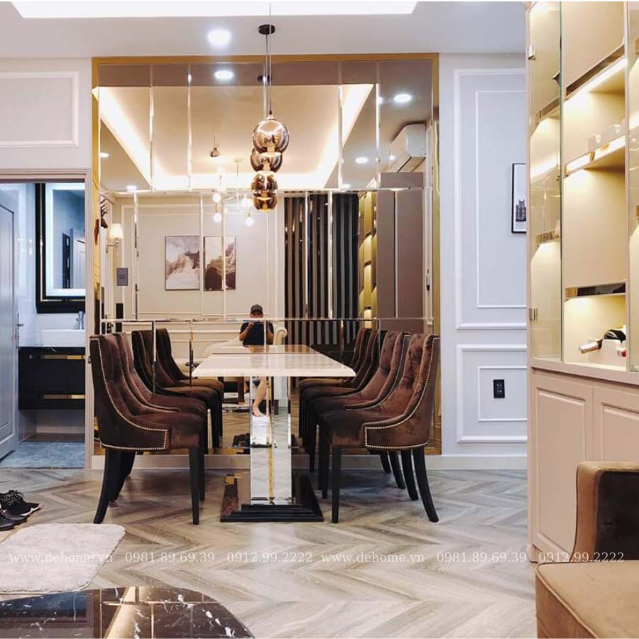 gương ghép trang trí phòng ăn