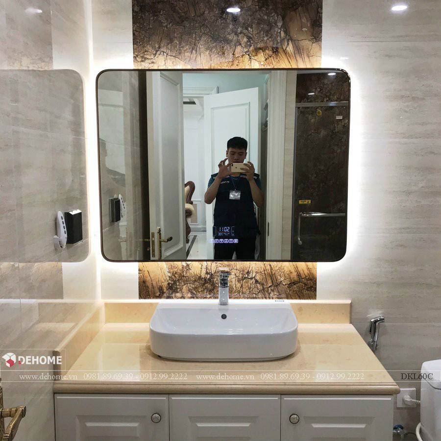 gương phòng tắm hình chữ nhật khung mạ pvd