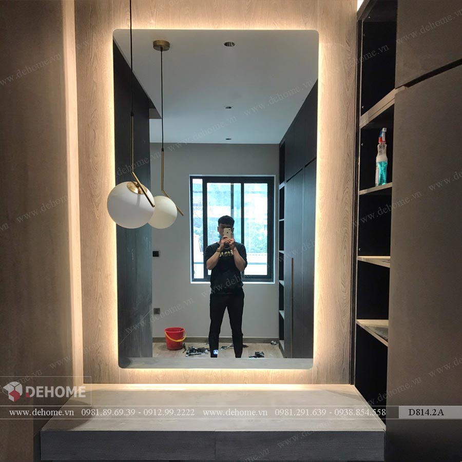 gương bàn trang điểm hình chữ nhật có led