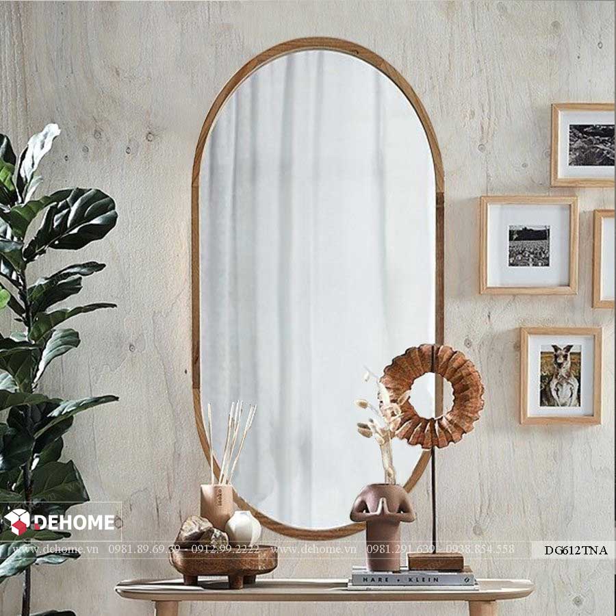 gương trang điểm khung gỗ hình bầu dục