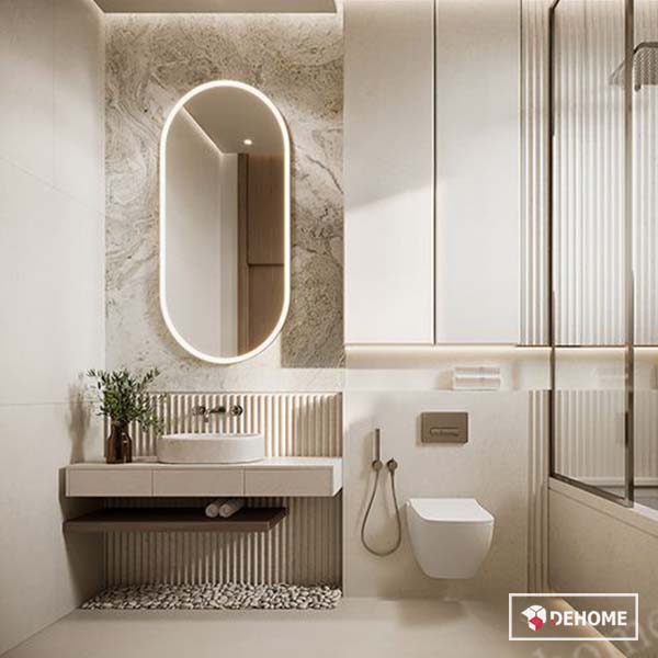 Gương treo nhà tắm hình bầu dục khung mạ vàng