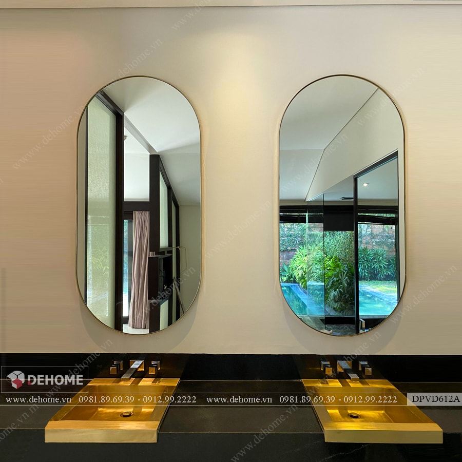 Gương trong khung inox mạ pvd với thiết kế đẹp mắt